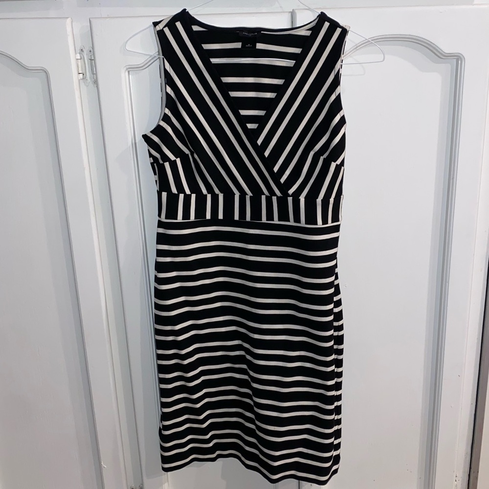 Ann Taylor Black and White Striped Midi Dress